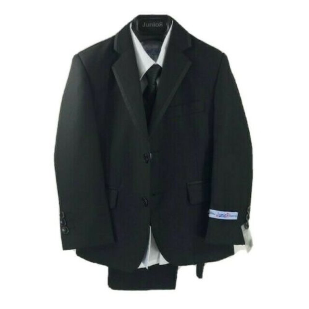 Art Hoffman Boys Tuxedo Suit Black 5 Pieces Jacket Vest Pants Tie Shirt Size 4